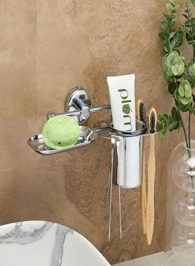 فورتون صحن صابون جداري فاخر من FORTUNE مع حامل أكواب وحامل فرشاة أسنان للمنازل والفنادق ومراكز الاستحمام، إكسسوارات حمام، ديكور كروم - (صحن صابون كروي من الفولاذ المقاوم للصدأ + كوب، عبوة من قطعة واحدة) - Image 2